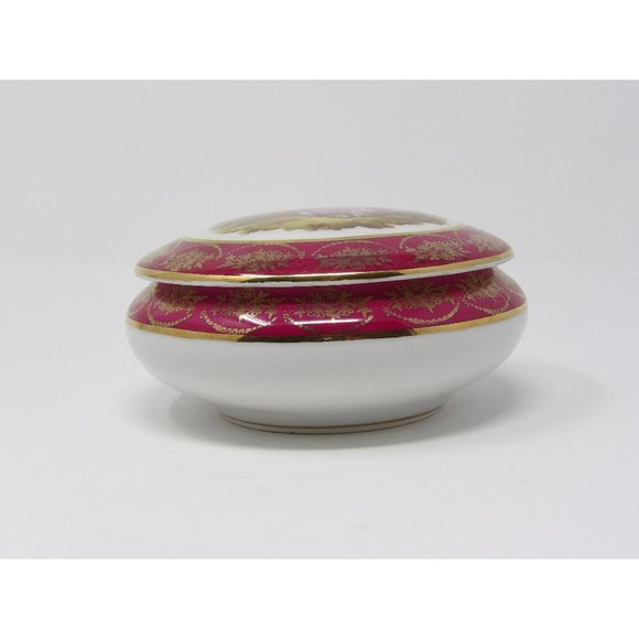 Vintage RH Limoges France Powder Vanity Trinket Box Burgandy and off white with - Picture 3 of 10
